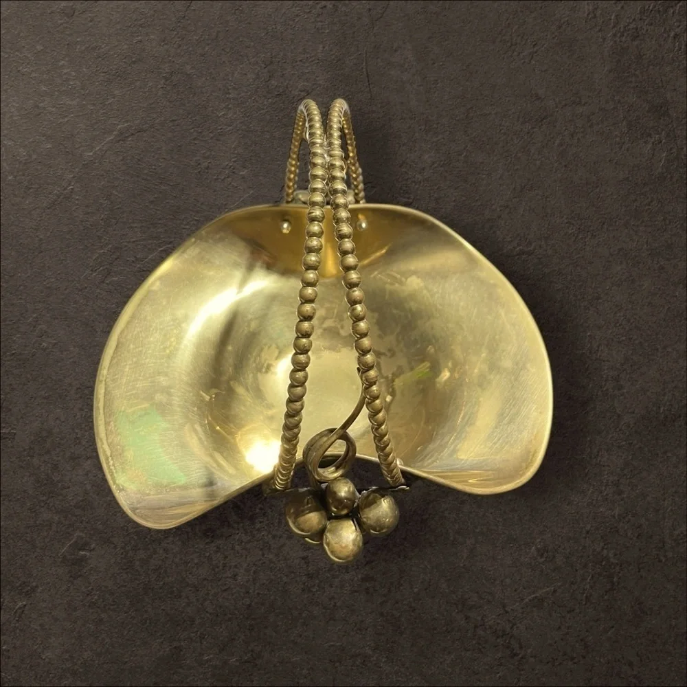 Vintage Solid Brass Basket With Handle Made In Italy With Leaf And Grape Design